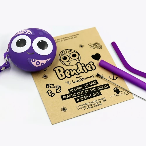 Sweet Dreamers Sylvester Sponge Bendy Kids Silicone Reusable Straws - Purple Baby Essentials