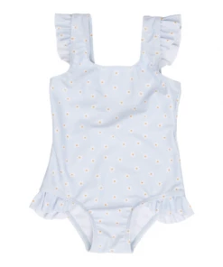Little Dutch Bathsuit Ruffles Daisies Blue