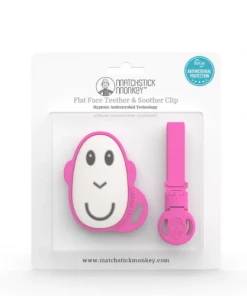 Doudou Et Compagnie NEW IN PINK FLAT FACE TEETHER & SOOTHER CLIP SET