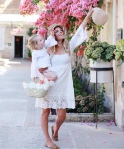 Gaia & Nina Parisienne Off-Shoulder Mama Dress In Vanille