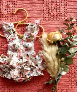 Gaia & Nina Cannes Romper In Butterfly Floral Fabric With Star Lace Details NEW IN