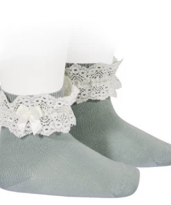 Condor Lace Trim Cotton Socks With Bow - Dry Green Tights & Socks