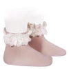 Condor Tights & Socks Lace Trim Cotton Socks With Bow - Pale Pink