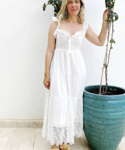 Gaia & Nina Positano Dress For Women In White With French Lace SUMMER TIME