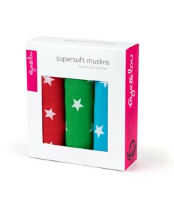 Faye & Lou SALE Star Muslins: Red, Green & Blue - 3 Pack