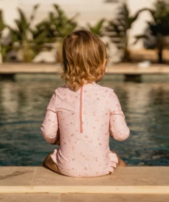 Little Dutch Bathsuit Long Sleeves Ruffles Little Pink Flowers