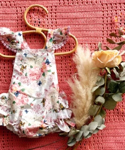 Gaia & Nina Cannes Romper In Butterfly Floral Fabric With Star Lace Details NEW IN