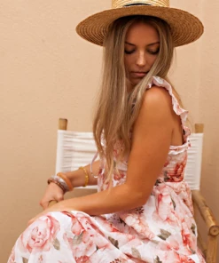 Gaia & Nina Positano Dress For Women In Coral Floral Print