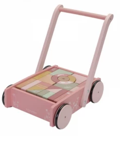 Little Dutch Wooden Baby Walker With Blocks Wild Flowers Pink – LD7020