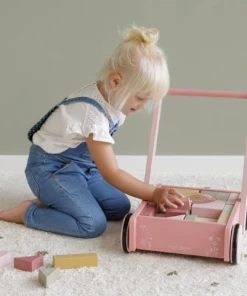 Little Dutch Wooden Baby Walker With Blocks Wild Flowers Pink – LD7020