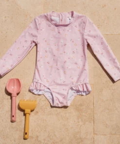 Little Dutch Bathsuit Long Sleeves Ruffles Little Pink Flowers