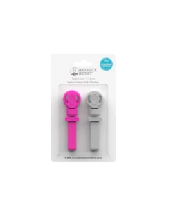 Doudou Et Compagnie PINK & COOL GREY DOUBLE SOOTHER CLIPS