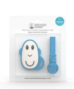 Doudou Et Compagnie BLUE FLAT FACE TEETHER & SOOTHER CLIP SET NEW IN