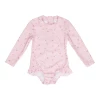 Little Dutch Bathsuit Long Sleeves Ruffles Little Pink Flowers
