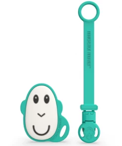 Doudou Et Compagnie NEW IN GREEN FLAT FACE TEETHER & SOOTHER CLIP SET
