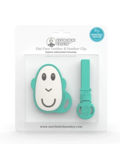 Doudou Et Compagnie NEW IN GREEN FLAT FACE TEETHER & SOOTHER CLIP SET