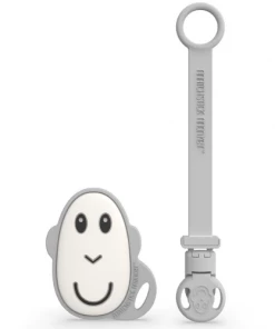 Doudou Et Compagnie COOL GREY FLAT FACE TEETHER & SOOTHER CLIP SET NEW IN