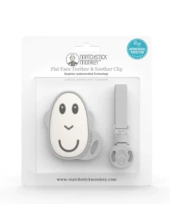 Doudou Et Compagnie COOL GREY FLAT FACE TEETHER & SOOTHER CLIP SET NEW IN