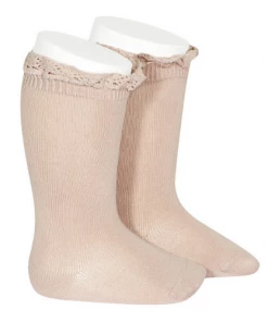 Condor Knee Socks With Lace Edging Cuff - Old Rose