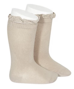 Condor Tights & Socks Knee Socks With Lace Edging Cuff - Stone