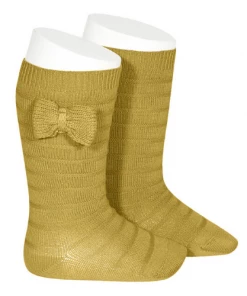 Condor Knit Bow Knee-High Socks - Mustard Tights & Socks