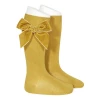 Condor Side Velvet Bow Knee-High Socks - Curry
