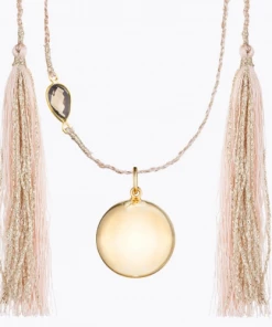 Ilado MATERNITY & PARENTS MAYA Maternity Necklace Yellow Gold Pink Chord Smoked Quartz