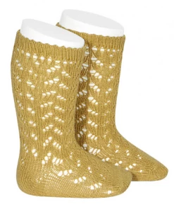 Condor Warm Crochet Knee Socks - Mustard