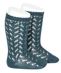 Condor Warm Crochet Knee Socks - Petrol