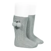 Condor Warm Rib Knee-High Socks With Pompoms - Dry Green Tights & Socks