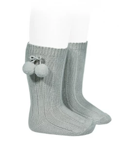 Condor Warm Rib Knee-High Socks With Pompoms - Dry Green Tights & Socks
