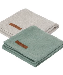 Little Dutch CARE Muslin Cloths 70 X 70 Pure Mint/Grey (set Of Two)