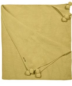 Condor Blanket With Pompoms - Mustard